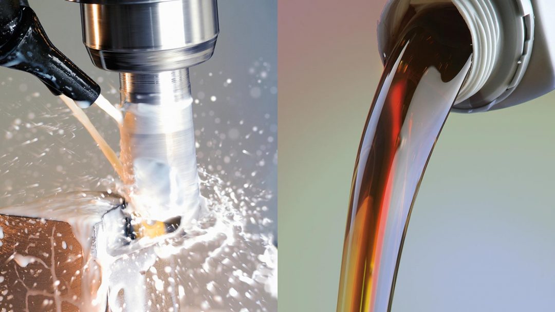 Industrial machining and lubricant pouring